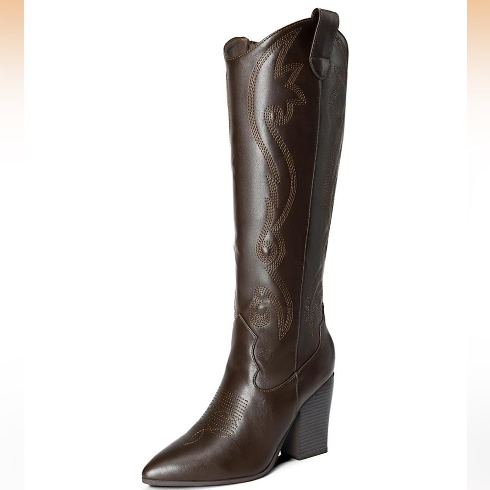 Brown Western-Style Knee-High Boots
